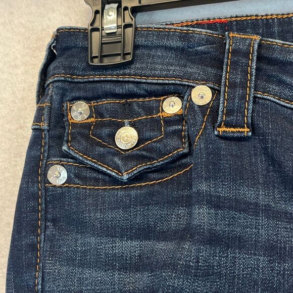 TRUE RELIGION Women’s Jeans Size 27 Blue Halle Mid Rise Capri Distressed Skinny - Picture 4 of 16
